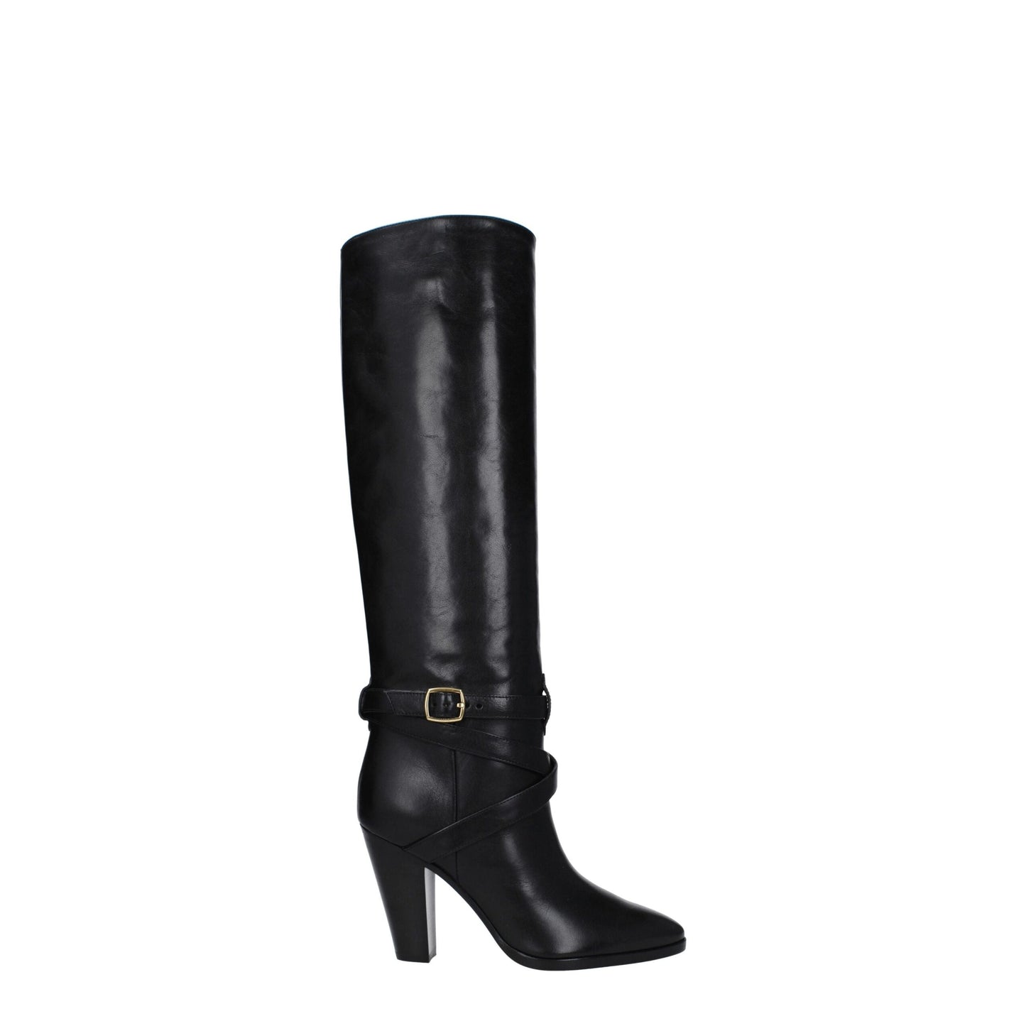 High-Heel Boots by Celine for women in leather black & gold features an high-performance silhouette, showcasing the sophisticated design of the Women's Leather High-Heel Boots with a high-heel 9-5-cm-heel and a refined .