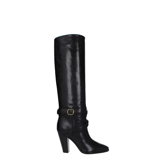 High-Heel Boots by Celine for women in leather black & gold features an high-performance silhouette, showcasing the sophisticated design of the Women's Leather High-Heel Boots with a high-heel 9-5-cm-heel and a refined .