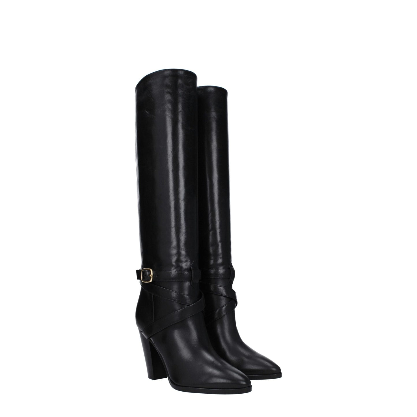 High-Heel Boots by Celine for women in leather black & gold features an high-performance silhouette, showcasing the sophisticated design of the Women's Leather High-Heel Boots with a high-heel 9-5-cm-heel and a refined .