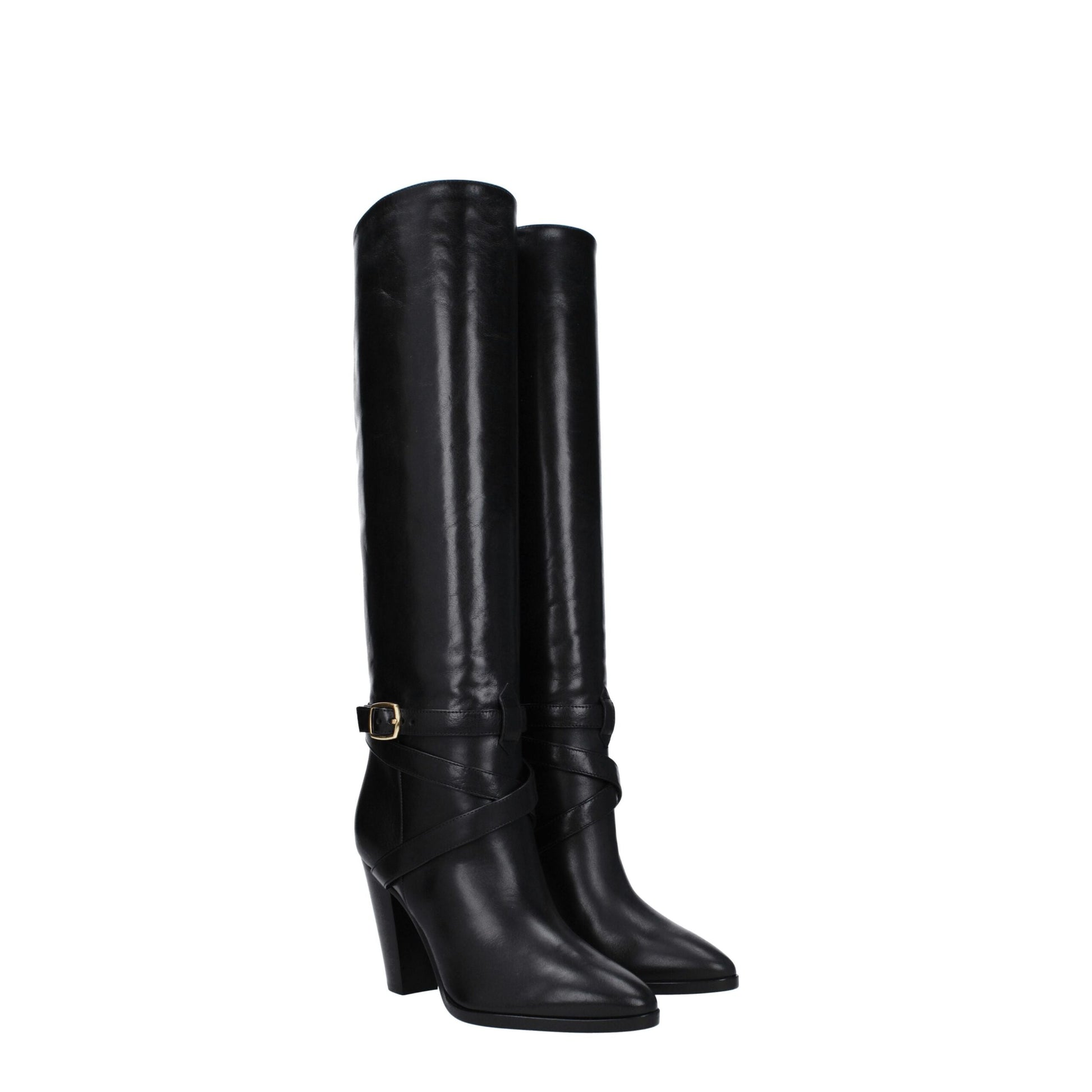 High-Heel Boots by Celine for women in leather black & gold features an high-performance silhouette, showcasing the sophisticated design of the Women's Leather High-Heel Boots with a high-heel 9-5-cm-heel and a refined .