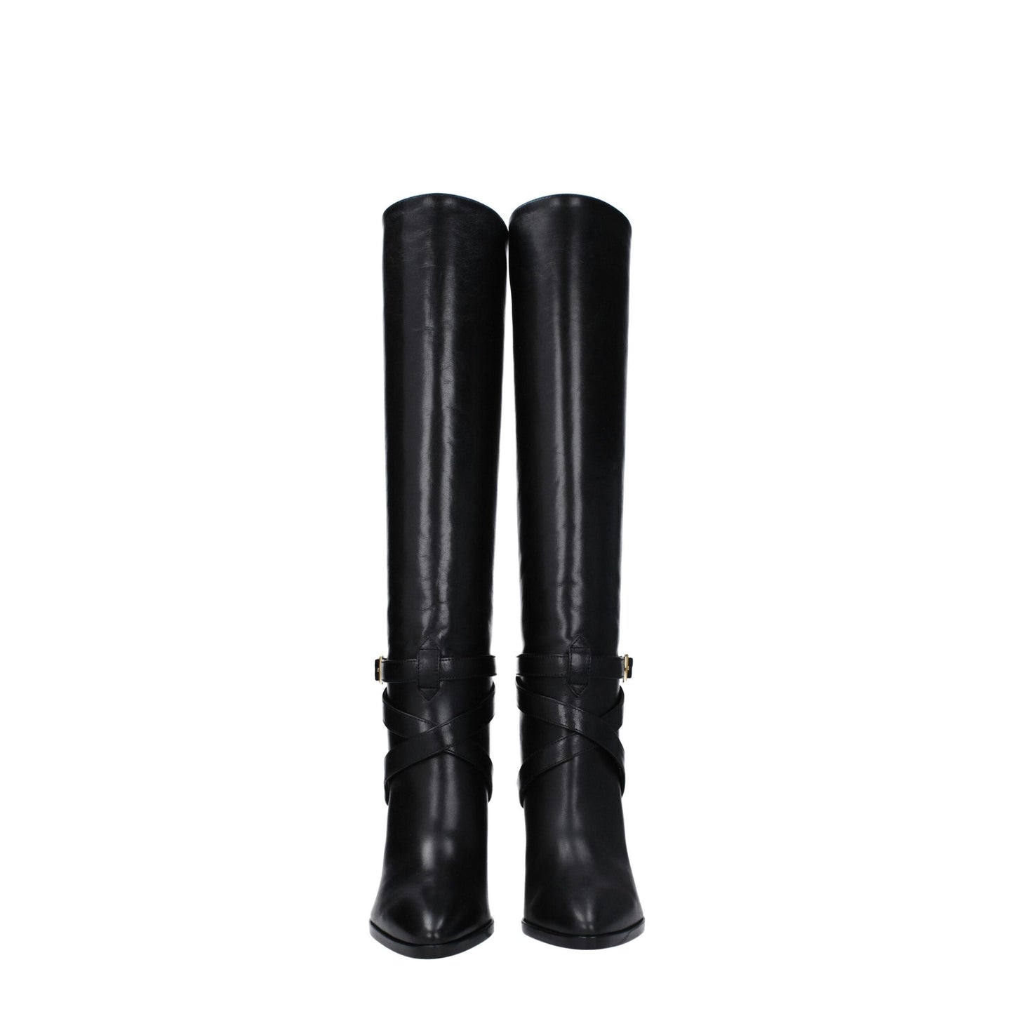 High-Heel Boots by Celine for women in leather black & gold features an avant-garde Women's Leather High-Heel Boots silhouette, defined by a sophisticated high-heel 9-5-cm-heel and a avant-garde .