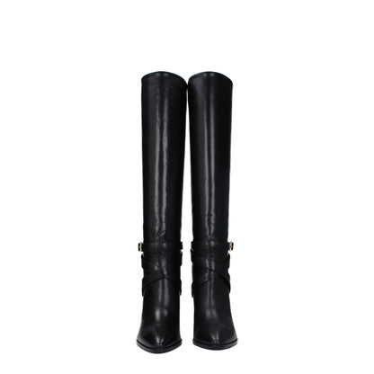 High-Heel Boots by Celine for women in leather black & gold features an avant-garde Women's Leather High-Heel Boots silhouette, defined by a sophisticated high-heel 9-5-cm-heel and a avant-garde .