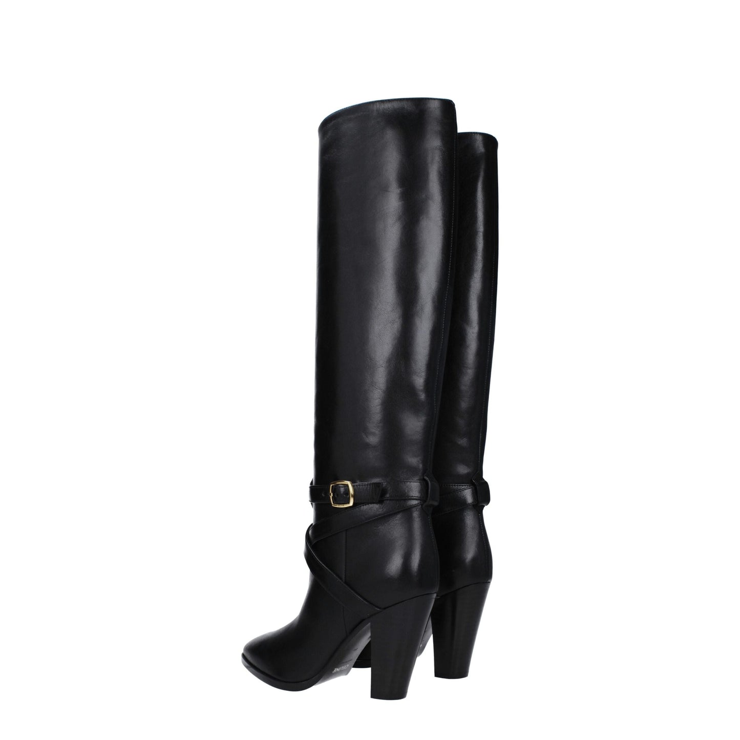 High-Heel Boots by Celine for women in leather black & gold features an effortless chic silhouette from the Women's Leather High-Heel Boots collection, showcasing a effortless chic high-heel 9-5-cm-heel and refined for an effortless chic look.