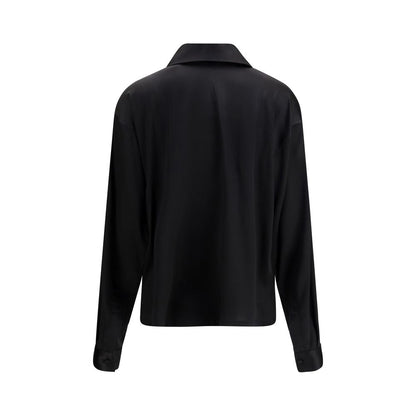 Dress Shirt by Tom Ford for women in silk satin black & signature showcases a sleek silhouette, elegantly detailed with a sleek and for a sleek finish.