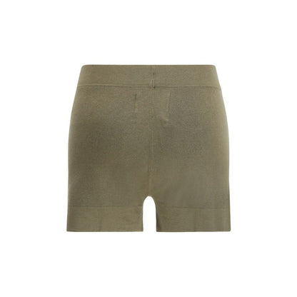 Bermuda Shorts by Extreme Cashmere for women in cashmere cotton & capra leather bicolour features a sartorial silhouette, showcasing a sartorial slim and short with a sophisticated for a sartorial look.