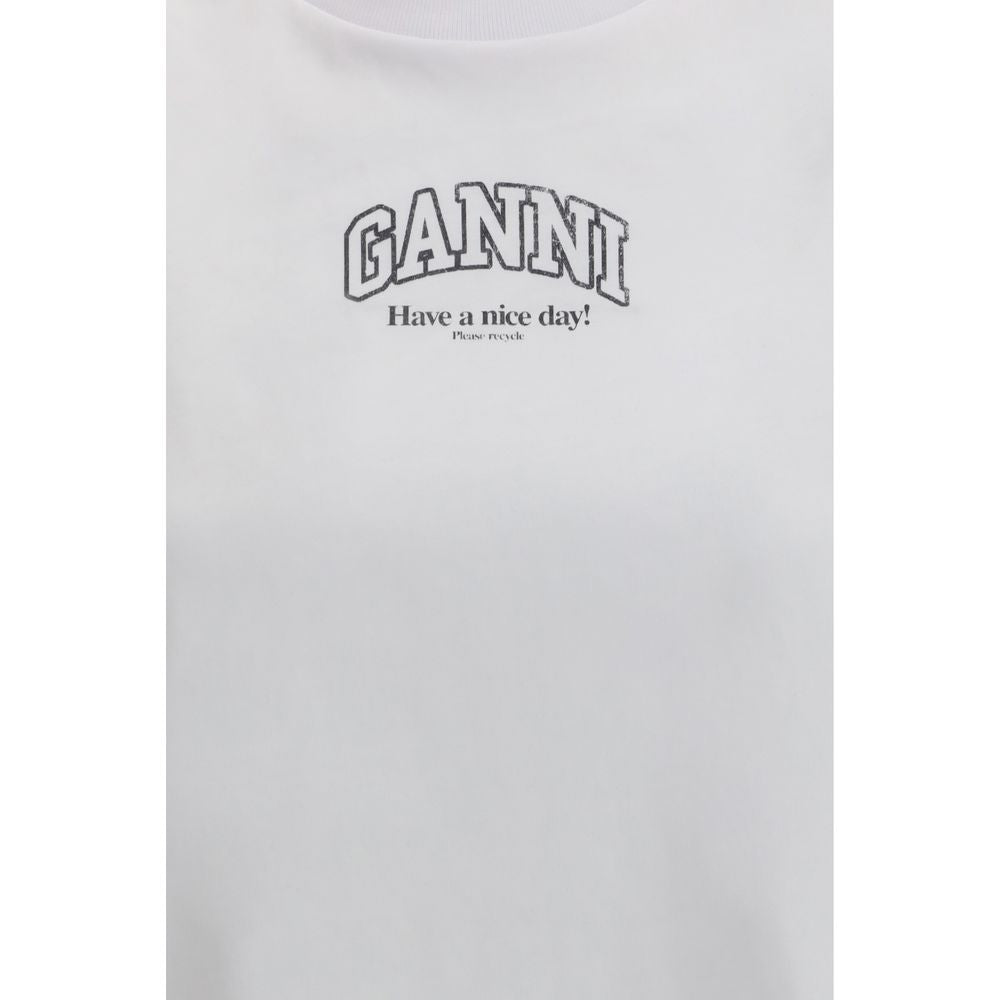 T-Shirt by Ganni for women in cotton white & signature features an on trend silhouette, perfectly showcasing a on trend and round neckline for an elevated aesthetic.