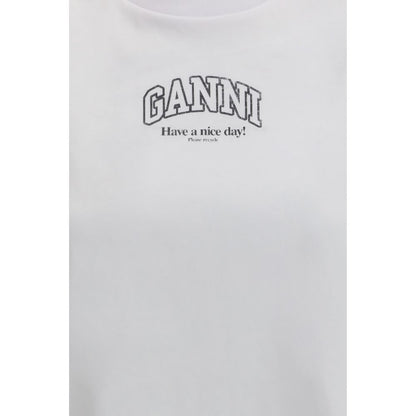 T-Shirt by Ganni for women in cotton white & signature features an on trend silhouette, perfectly showcasing a on trend and round neckline for an elevated aesthetic.