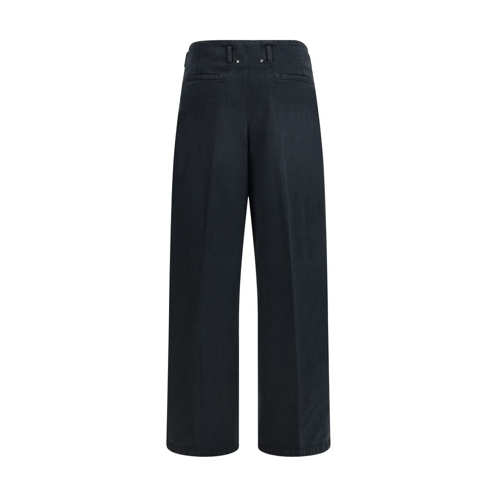 Jeans by Golden Goose for women in denim cotton black & signature presents a refined pantology silhouette, artfully defined by a refined pantology regular-fit, wide & oversized, long, and a sophisticated .