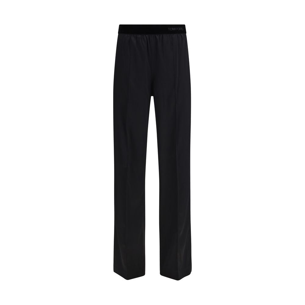 Trousers by Tom Ford for women in silk satin black features a sculptural silhouette, showcasing a sculptural relaxed-fit & regular-fit and long with a sophisticated for a sculptural finish.