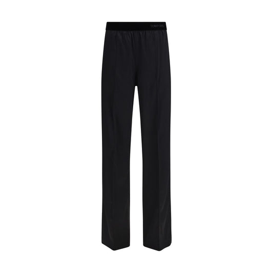 Trousers by Tom Ford for women in silk satin black features a sculptural silhouette, showcasing a sculptural relaxed-fit & regular-fit and long with a sophisticated for a sculptural finish.