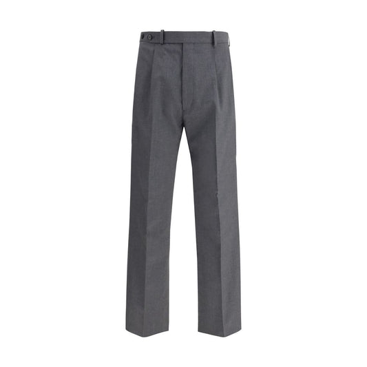 Trousers by Prada for men in wool cotton gray & signature features an sartorial silhouette, showcasing a precise tapered-leg, regular-fit & slim and long with a sartorial for a refined look.