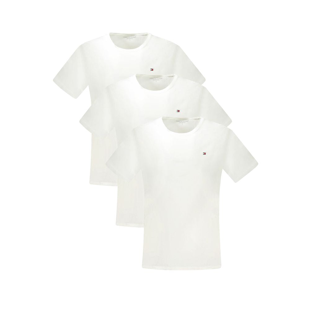 T-Shirt by Tommy Hilfiger for men in stretch cotton white showcases a unassuming silhouette, artfully detailed with a refined crew neckline and unassuming short-sleeve for a sophisticated, contemporary look.