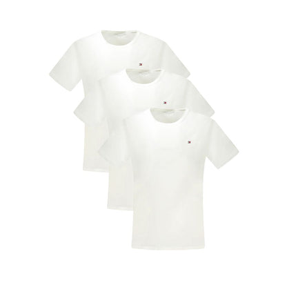 T-Shirt by Tommy Hilfiger for men in stretch cotton white showcases a unassuming silhouette, artfully detailed with a refined crew neckline and unassuming short-sleeve for a sophisticated, contemporary look.