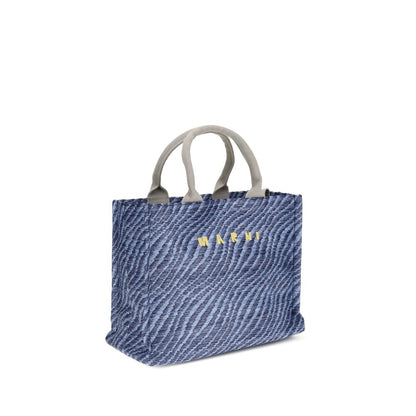 Tote Shoulder Bag by Marni for women in leather blue, zebra & patterned presents a versatile silhouette, showcasing a secure and versatile with versatile shoulder-strap, adjustable-strap & handle for a sophisticated look.