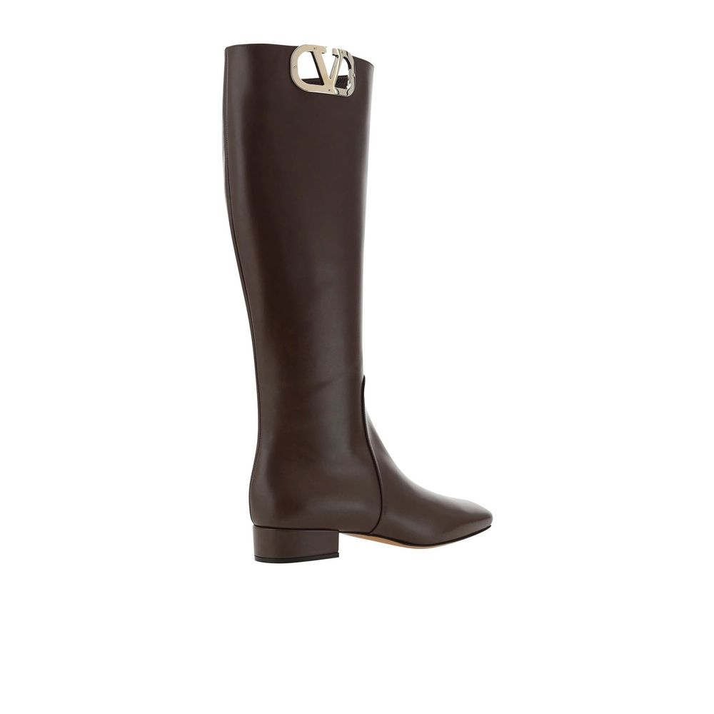 Valentino Garavani Brown Calfskin Lace-Up Boots
