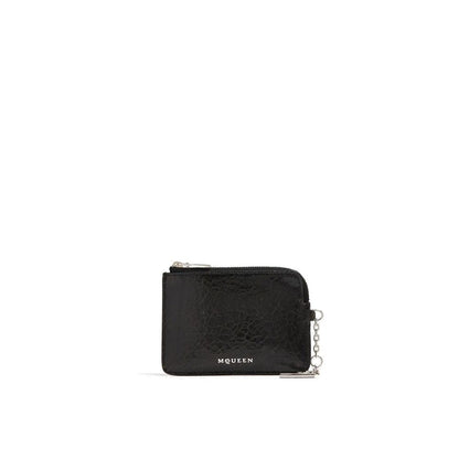 Clutch Handbag by Alexander McQueen for unisex in calfskin suede leather black & silver features a statuesque silhouette, showcasing a secure zipper and organized cardholder with versatile for statuesque evening wear.