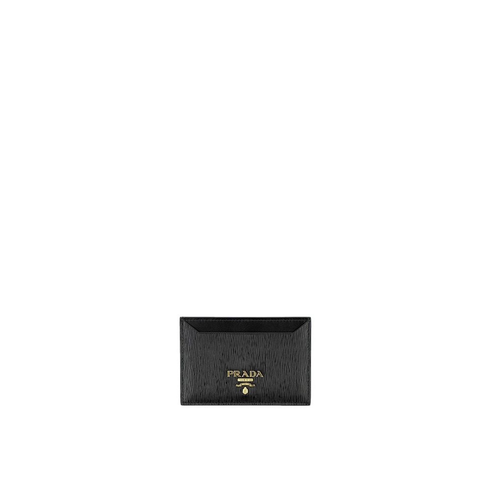 Wallet by Prada for women in calfskin leather black features a streamlined silhouette, showcasing the streamlined Calfskin Leather Wallet design with sophisticated for a premium look.