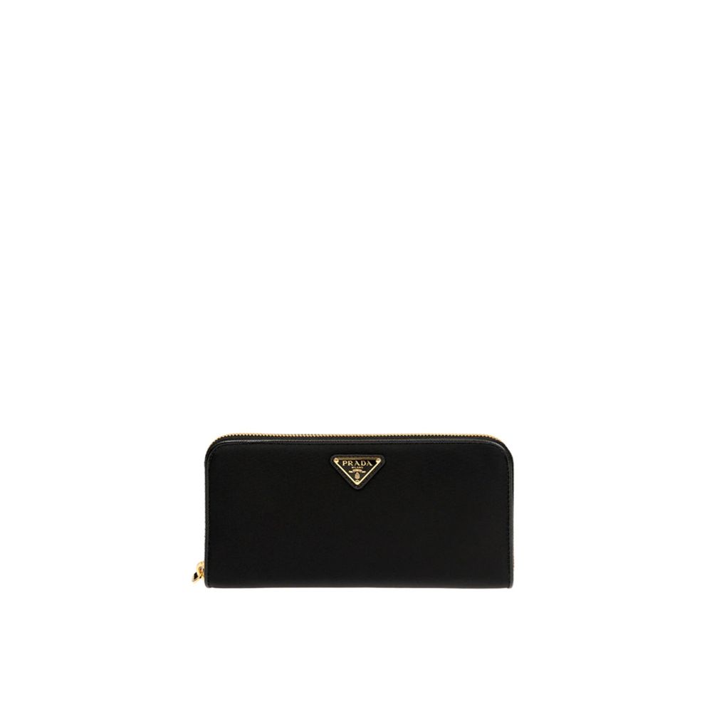 Cardholder Wallet by Prada for women in leather & metal black showcases a refined silhouette, artfully detailed with the signature style of the Leather & Metal Cardholder Wallet and functional card-organization.
