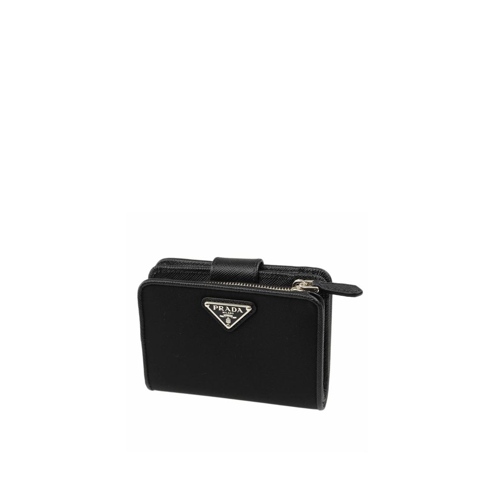 Wallet by Prada for women in leather & metal black presents a refined silhouette, artfully capturing the essence of the Leather & Metal Wallet design with sophisticated coin-purse for a refined look.