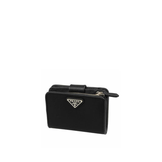 Wallet by Prada for women in leather & metal black presents a refined silhouette, artfully capturing the essence of the Leather & Metal Wallet design with sophisticated coin-purse for a refined look.