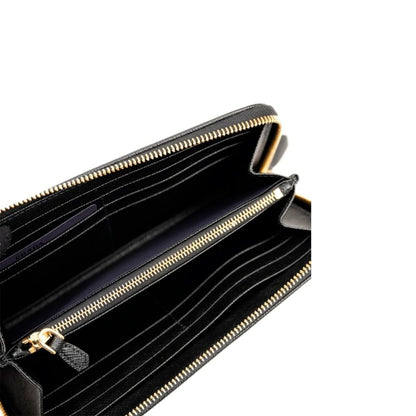 Cardholder Wallet by Prada for women in leather & metal black presents a streamlined silhouette, showcasing the sophisticated design of the Leather & Metal Cardholder Wallet collection with functional card-organization.
