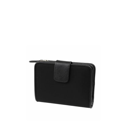 Wallet by Prada for women in leather & metal black showcases a refined silhouette, artfully capturing the essence of the refined Leather & Metal Wallet design with functional coin-purse.