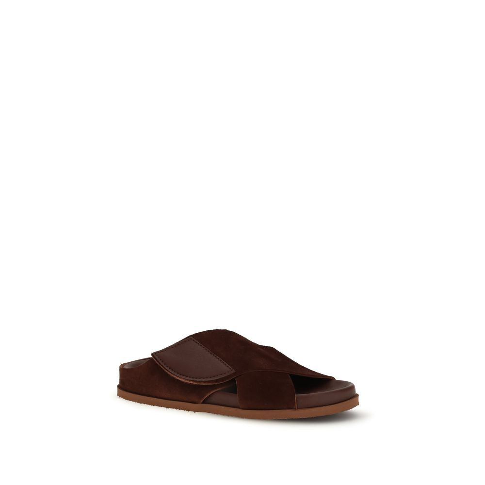 Flat Sandals by Pedro García for women in eva & bos taurus suede cowhide leather brown, natural & signature features an architectural design from the Women's EVA & Bos Taurus Suede Cowhide Leather Flat Sandals collection, defined by a architectural flat and for a architectural finish.
