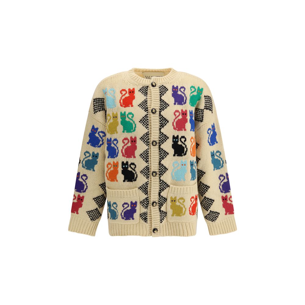 Cardigan by Valentino Garavani for men in wool multicolor & jacquard presents a textural silhouette, artfully finished with a textural and for a sophisticated, textural look.