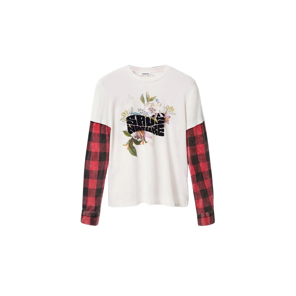 T-Shirt by Desigual for women in viscose cotton white, patterned & print showcases a unassuming silhouette, artfully detailed with a refined round neckline and unassuming long-sleeve for a sophisticated, contemporary look.