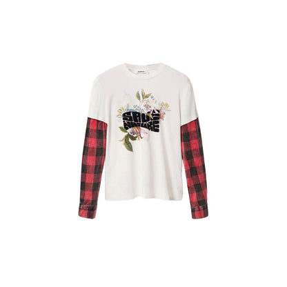 T-Shirt by Desigual for women in viscose cotton white, patterned & print showcases a unassuming silhouette, artfully detailed with a refined round neckline and unassuming long-sleeve for a sophisticated, contemporary look.