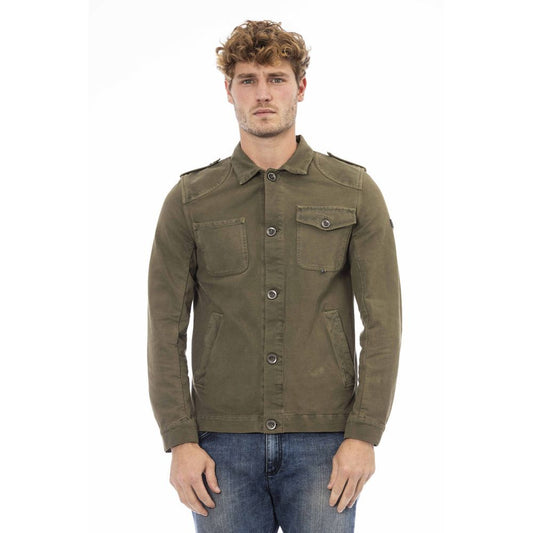 Overcoat by Distretto12 for men in cotton & silk bicolour & green features a contemporary silhouette showcasing a contemporary and refined pockets for a sophisticated finish.