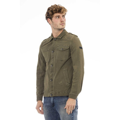 Overcoat by Distretto12 for men in cotton & silk bicolour & green features an satoral silhouette, showcasing a sophisticated and satoral pockets for a premium, timeless look.