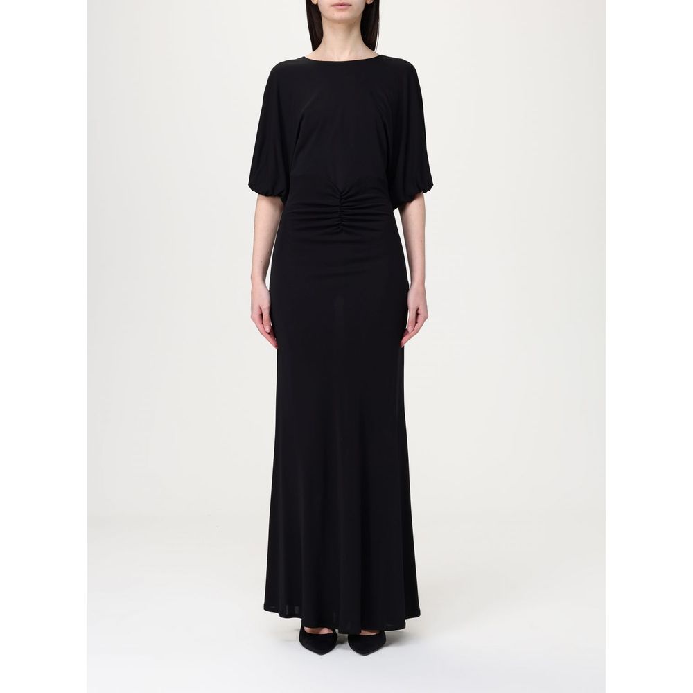 Dress by Twinset for women in elastane black features a dramatic silhouette, showcasing an elegant round neckline and short-sleeve that flows into a dramatic short long.