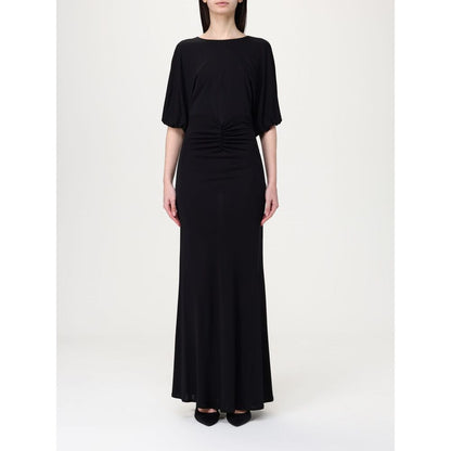 Dress by Twinset for women in elastane black features a dramatic silhouette, showcasing an elegant round neckline and short-sleeve that flows into a dramatic short long.