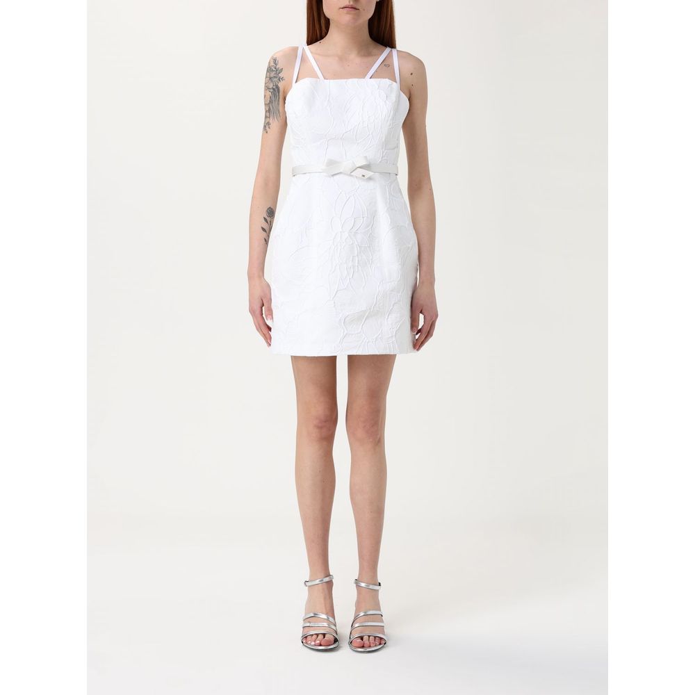 Dress by Elisabetta Franchi for women in polyester bicolour & patterned features an magnificent silhouette, artfully detailed with a magnificent and sleeveless that flows into an magnificent short mini.