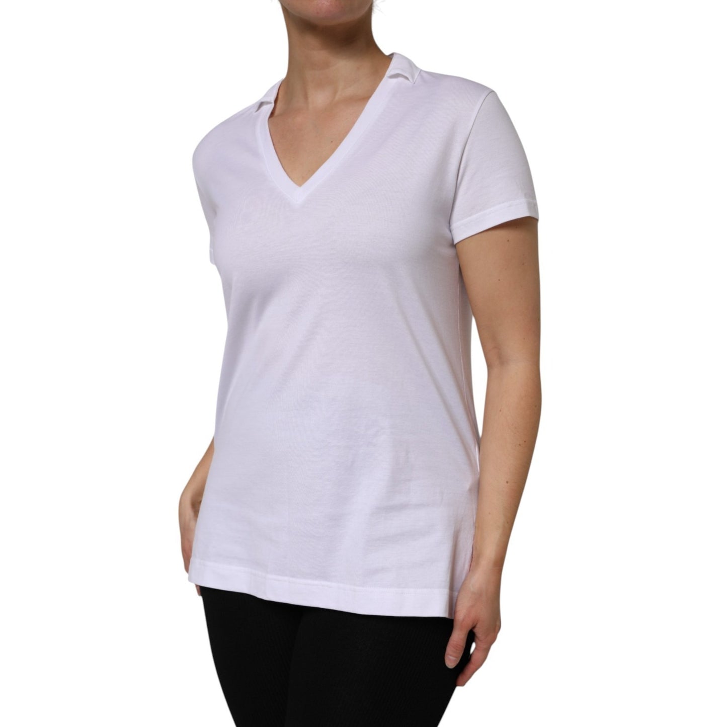 Dolce & Gabbana White V-Neck Cotton Short Sleeves T-shirt