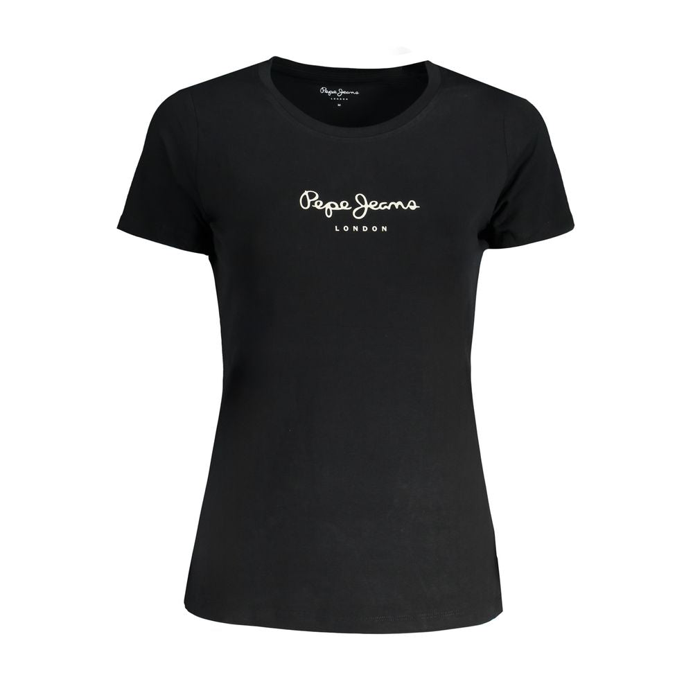T-Shirt by Pepe Jeans for women in stretch cotton black & print showcases a fashionable silhouette, elegantly detailed with a fashionable and crew neckline for a sophisticated, high-fashion look.