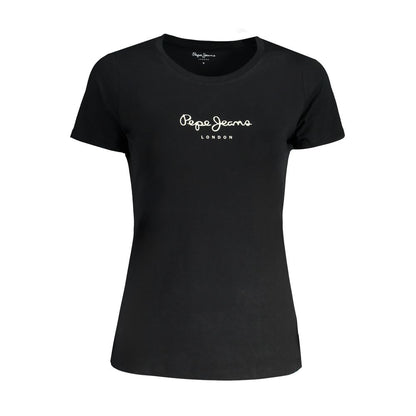 T-Shirt by Pepe Jeans for women in stretch cotton black & print showcases a fashionable silhouette, elegantly detailed with a fashionable and crew neckline for a sophisticated, high-fashion look.