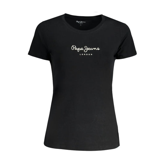 T-Shirt by Pepe Jeans for women in stretch cotton black & print showcases a fashionable silhouette, elegantly detailed with a fashionable and crew neckline for a sophisticated, high-fashion look.