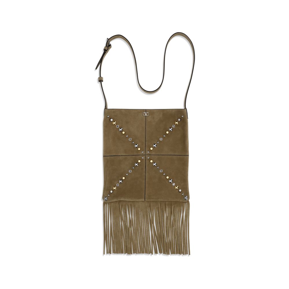 Small 2-in-1 Shoulder & Crossbody Bag by Valentino Garavani for men in palladium & suede leather beige, palladium & signature features a distinguished silhouette, showcasing a secure and distinguished with versatile crossbody-strap, shoulder-strap & adjustable-strap for a distinguished finish.