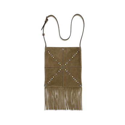 Small 2-in-1 Shoulder & Crossbody Bag by Valentino Garavani for men in palladium & suede leather beige, palladium & signature features a distinguished silhouette, showcasing a secure and distinguished with versatile crossbody-strap, shoulder-strap & adjustable-strap for a distinguished finish.