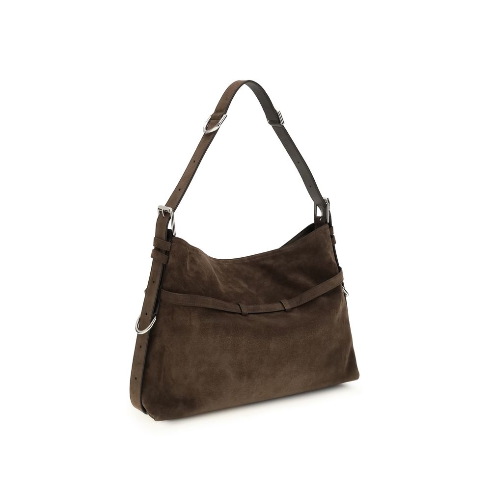 Medium Shoulder Bag by Givenchy for women in bos taurus suede calf leather black, gold & signature features a distinguished silhouette, showcasing a secure zipper & buckle and distinguished with versatile shoulder-strap & adjustable-strap for a distinguished finish.