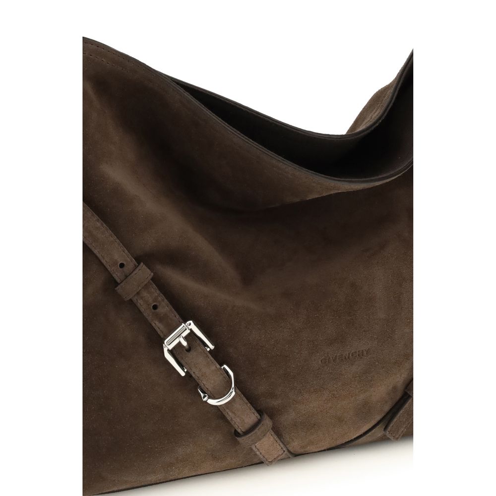 Medium Shoulder Bag by Givenchy for women in bos taurus suede calf leather black, gold & signature features a enviable silhouette, showcasing a secure zipper & buckle, ample , and enviable shoulder-strap & adjustable-strap for a enviable finish.