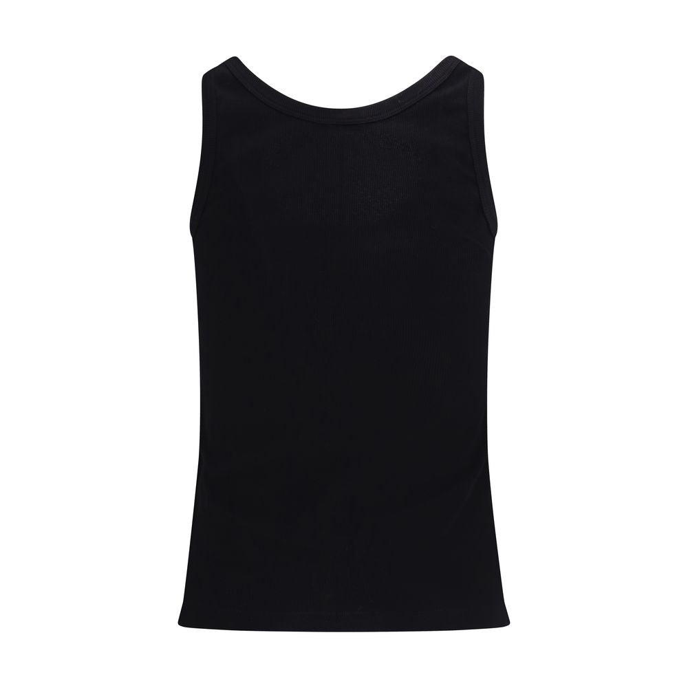 Versace Women's Slim Sleeveless Stretch Cotton Activewear T-Shirt - Black Jacquard Signature