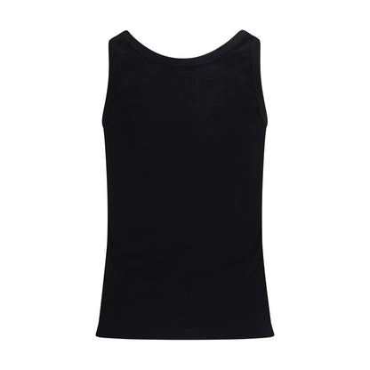 Versace Women's Slim Sleeveless Stretch Cotton Activewear T-Shirt - Black Jacquard Signature