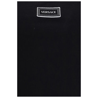 Versace Women's Slim Sleeveless Stretch Cotton Activewear T-Shirt - Black Jacquard Signature