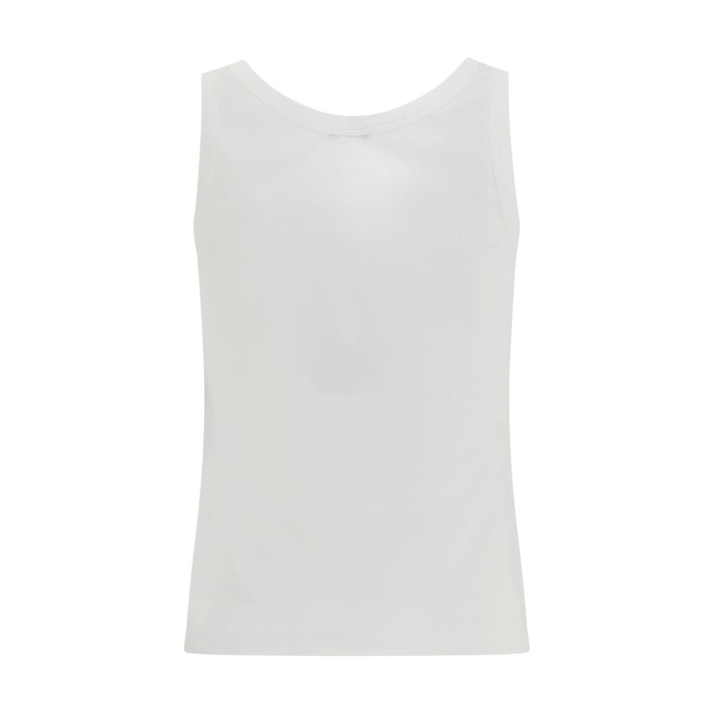 Versace Women's Slim Sleeveless Stretch Cotton Activewear T-Shirt - White Jacquard Signature