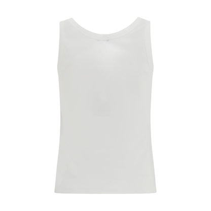 Versace Women's Slim Sleeveless Stretch Cotton Activewear T-Shirt - White Jacquard Signature