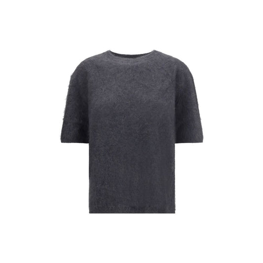 Sweater by Lisa Yang for women in cashmere gray & signature showcases a discreet silhouette, finished with a discreet crew neckline and short-sleeve for a discreet look.