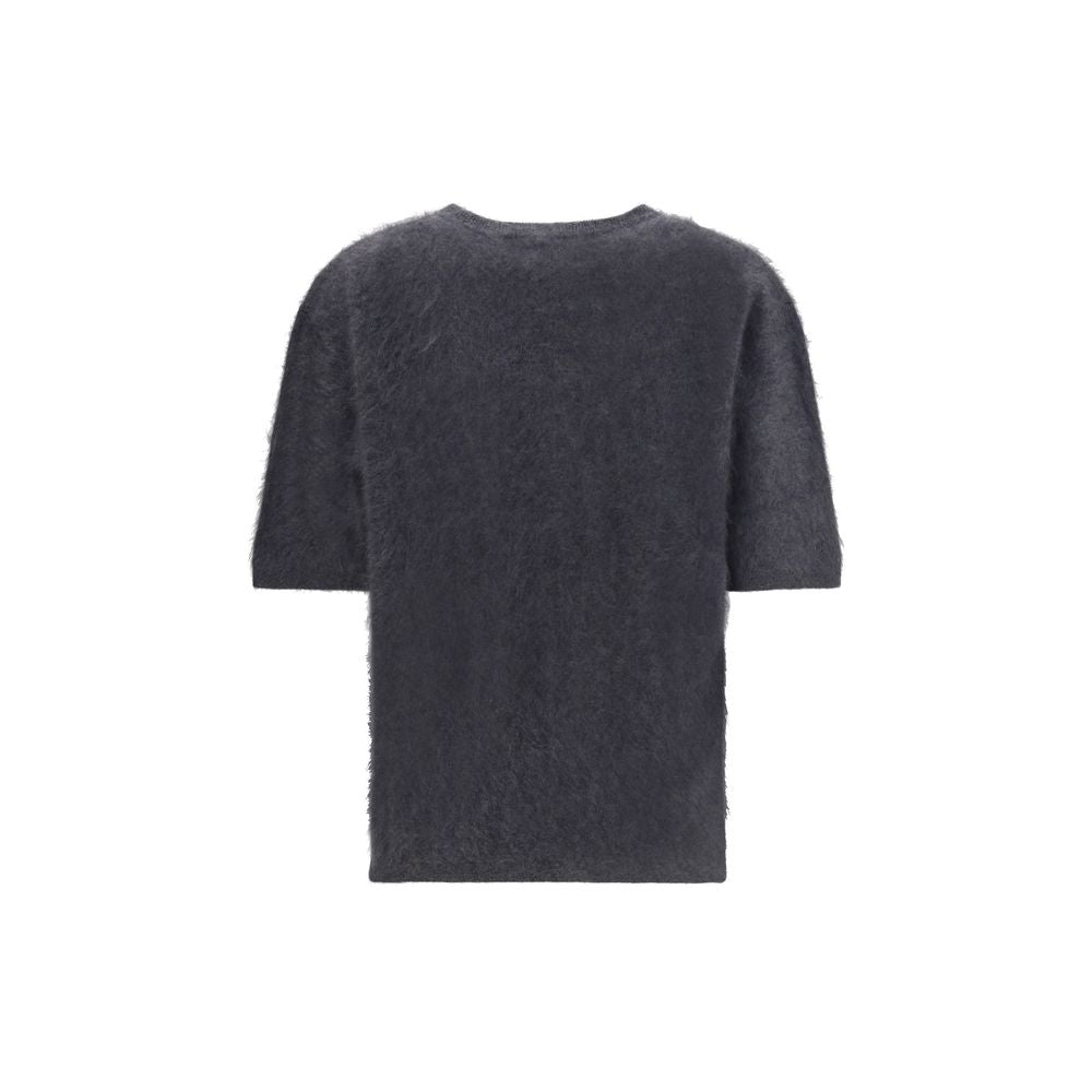 Sweater by Lisa Yang for women in cashmere & capra leather gray & signature showcases a downtown chic silhouette, artfully finished with a downtown chic crew neckline and for a sophisticated, high-end look.